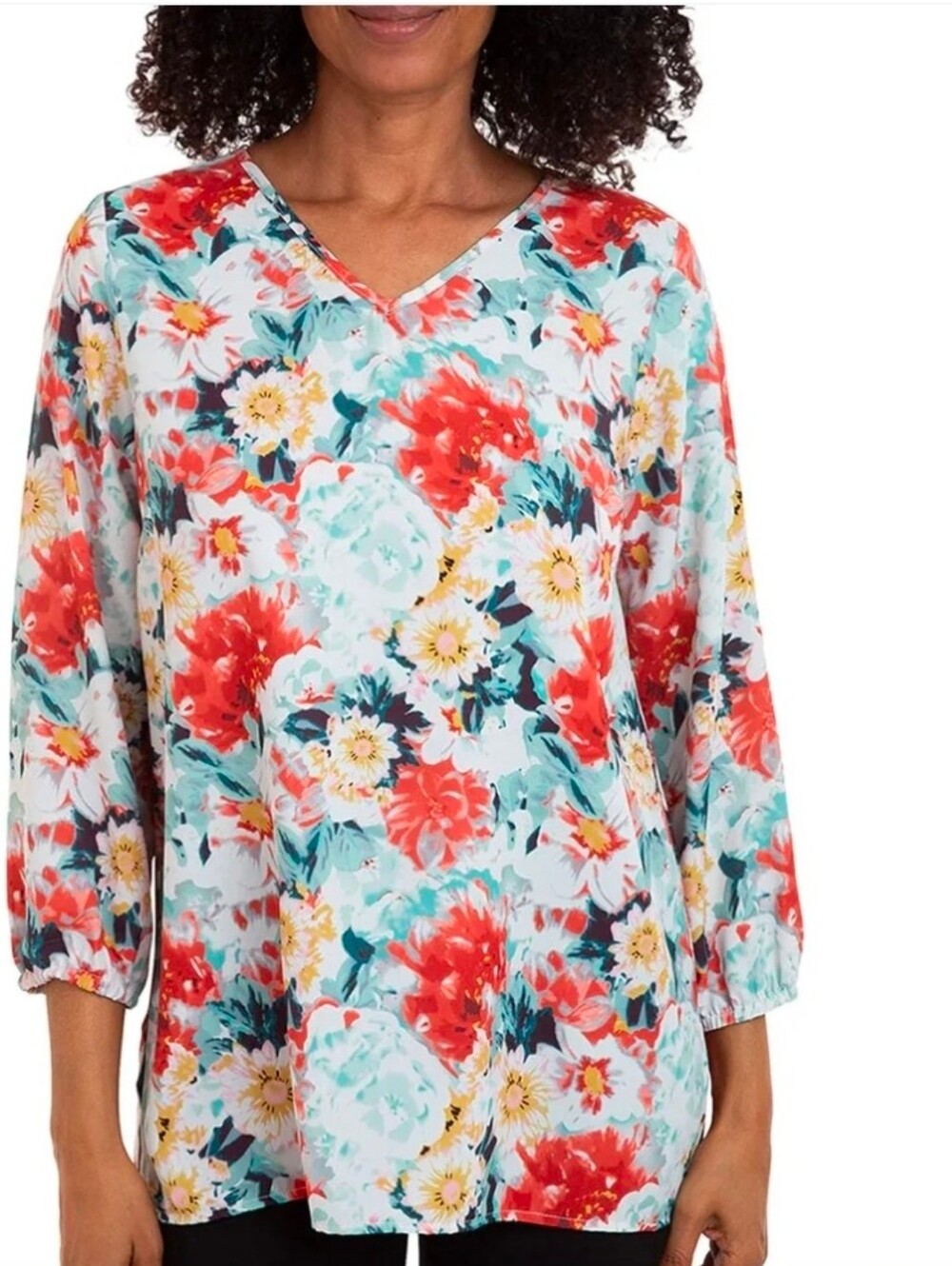 Mario Serrani Red and Green Floral Blouse